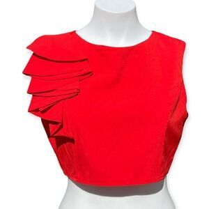 Chic Me Fast Fashion Bright Red Peekaboo Cold Shoulder Crop Top Size L